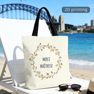 Bolso tote estampado, Merci Maitresse, corona floral, acuarela, gracias, profesora, texto en francés, reutilizable, elegante bolso tote de hombro - Product Image 4