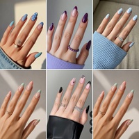 Fournisseur d'ongles personnalisés : Faux ongles en gel souple réutilisables, étanches, forme amande, avec pointe française de luxe, à presser
