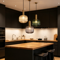 Suspension moderne en verre côtelé, option multicolore, lampe suspendue en laiton pour îlot de cuisine, salle à manger, café, décoration intérieure