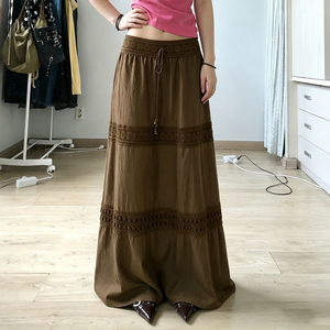 Retro Boho Artistic Lace <b>Patchwork</b> Drawstring <b>Skirt</b> Vacation Relaxed Casual A Line Maxi <b>Skirt</b> for Women - Product Image 4