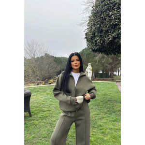 Conjuntos de Traje para Mujer Color Caqui con Detalle de Cremallera, Ropa Formal Elegante - Product Image 4