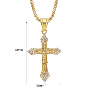 Collar de Moda con Colgante de Cruz Cristiana Religiosa de Acero Inoxidable Chapado en Oro con Circonitas, Joyería Hip-Hop de Alta Venta - Product Image 6
