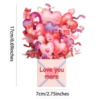 Kartu Ucapan Pop-Up 3D Bunga Hati Khusus Hari Valentine Ramah Lingkungan Kartu Hadiah Kertas Modern dengan Amplop