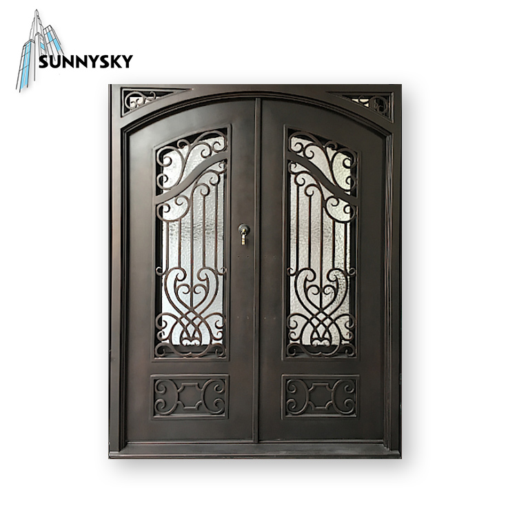 Doors Double Wrought Iron Luxury Arch Top Exterior 36 X 80 Steel Swing Customized Modern Painted Entry Doors Villa Finished
