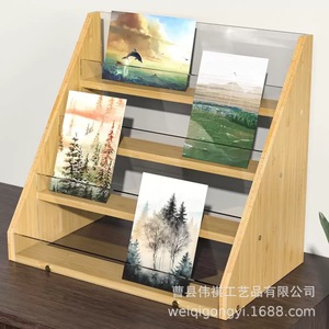 Wooden Greeting Card Storage Rack <b>Desktop</b> <b>Shelf</b> Four Tier Natural Wood Color Light Weight Portable Installation Free - Product Image 4