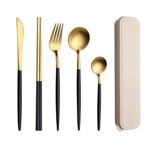 304 Stainless Steel Portable Cutlery Portuguese Chopsticks Spoon Fork Two-piece Set Three-piece <b>Gift</b> <b>Box</b> Silverware Flatware - Product Image 1