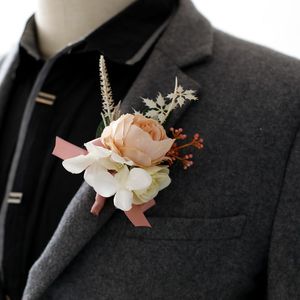 Europeu Noiva Pérola Wrist Flower Noivo Simulação Corsage Casamento Damas Irmãs Wrist Flower Rose Broche - Product Image 4