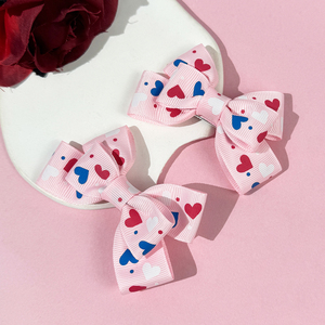El Yapımı Kalp Baskılı Fiyonk Tokalar-Polyester Malzeme Karışımı Bebek Mavisi/Beyaz/Krem/Pembe Renkli Kalpler Sevimli Saç Aksesuarları Seti - Product Image 6