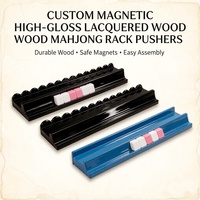 Ensemble de support de Mahjong festonné vert foncé en bois massif durable avec poussoir magnétique pour tuiles de Mahjong pour table de jeu