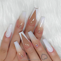 Faux ongles à presser en acrylique faits main, forme cercueil, motif ballerine pailletée, couleur personnalisable, avec colle pour application sur les doigts, pour mariage
