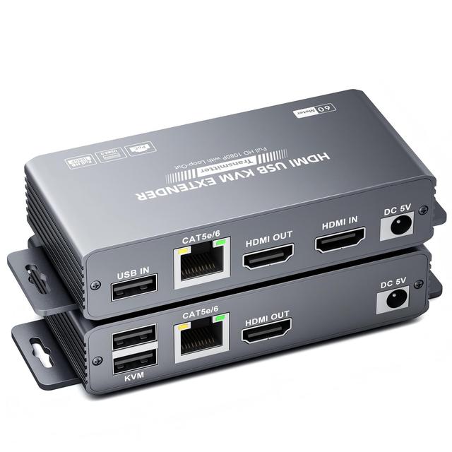 SIPU PoC HDMI USB KVM Extender 60m Over Single CAT5e/6 Cable 1080P Full HD with Loop-Out for Server Room Remote Desktop