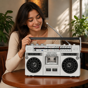 Lecteur de cassettes vintage RETRO FORTUEN avec radio FM AM SW et haut-parleur portable MP3 avec USB, Bluetooth, carte TF - Product Image 2