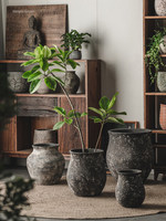 Pot de fleurs respirant de style Wabi-Sabi en ciment rétro pour une utilisation en intérieur/extérieur, décoration de salon, plantes vertes