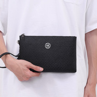 Tas tangan pria tekstur kulit kulit lembut, tas tangan pria bisnis kualitas tinggi, dompet tas genggam pria ukuran berbeda