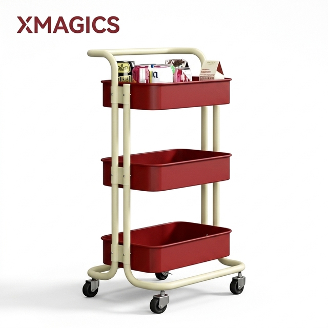 3-Tier Art Supply Rolling Cart Professional Studio Storage Trolley Metal Craft Organizer Wheels for Painting Tools Hobby Room