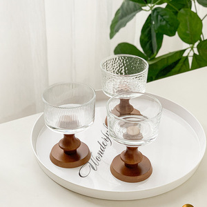 Tigelas de Sobremesa de Vidro 200ml Vintage com Pé para Sorvete, Trifle, Pudim e Smoothie, com Suporte de Madeira Estável - Product Image 2