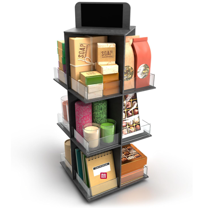 Apache Customized Wooden Counter Display Stand 4 Sides Rotating Display Stand Storage Home Decoration for Shop Bedroom Livingroom