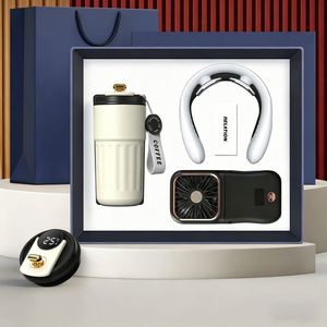 Luxury Business Promotional Novelty <b>Gift</b> Box 3-in-1 Neck Massager Portable Fan Coffee Cup <b>Set</b> Handmade UV Printed Diverse - Product Image 2