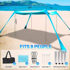 Tenda da spiaggia Pop-Up portatile Premium con baldacchino parasole in alluminio a 4 poli con borsa per il trasporto per gite in spiaggia in famiglia - Product Image 6