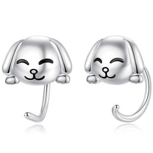 Pendientes con dibujo de perro, chapados en plata, aleación de zinc, joyería de moda unisex, regalo para mujeres y hombres - Product Image 1