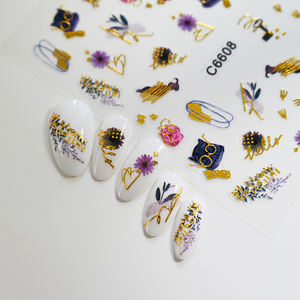 12 Uds colorido mármol onda línea diseño uñas pegatina azul Rosa negro oro borde uñas deslizadores floreciente <span class=keywords><strong>raya</strong></span> abstracta <span class=keywords><strong>manicura</strong></span> - Product Image 6