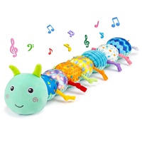 Poupée peluche musicale en forme de chenille pour bébé, jouet sensoriel de croissance, jouet apaisant pour le temps sur le ventre, avec son et texture froissée, avec échelle de mesure de hauteur intégrée