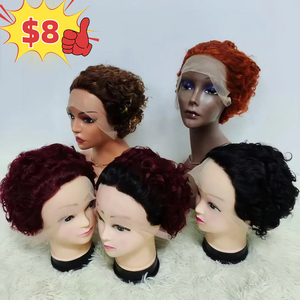 Promotion Letsfly Perruque Courte <span class=keywords><strong>Coupe</strong></span> Pixie 8$ Perruques de Cheveux Humains Bouclés Économiques Perruque Lace Frontale Transparente 13x1 pour Femmes - Product Image 2