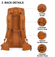 Sac à dos de camping unisexe en nylon Ripstop 50L résistant aux déchirures, sacs de randonnée personnalisés