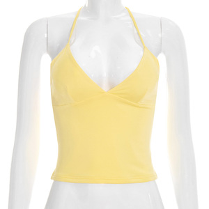 Viviblook Y26TP050 Women Summer Vest New Camisole <b>Cross</b> Backless Strapless Solid Color Summer Sleeveless <b>Top</b> for Ladies - Product Image 1