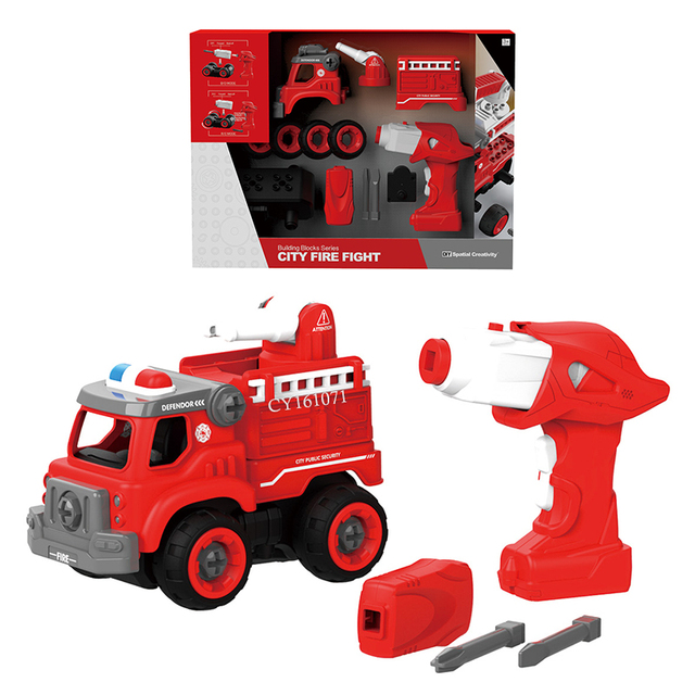 Wholesale RC Fire Truck Toys Vehicles Take Apart Toys Truck DIY Assembly Firetruck with Electric Drill for Kids
