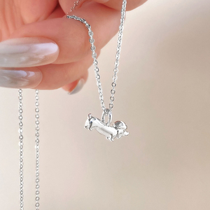 Collar de latón chapado en oro con colgante de Dachshund, cadena tipo caja, dije de animal adorable, unisex, para uso diario, regalo - Product Image 2