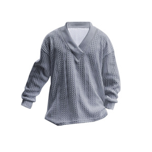 เสื้อสเวตเตอร์ถักคอวีหลวมๆ สำหรับผู้ชาย สีพื้น แขนยาว ลายแจ็คการ์ด สไตล์ยุโรป ใส่ได้ทั้งฤดูใบไม้ผลิและฤดูใบไม้ร่วง - Product Image 4