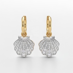 <span class=keywords><strong>Orecchini</strong></span> a Cerchio con Goccia a Forma di Conchiglia in Argento Sterling 925 Placcato Oro Giallo 18K e Oro Bianco con Zirconia Cubica Pavé - Product Image 1