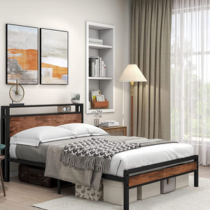 Kainice phong cách hiện đại vua kích thước đầy đủ kim loại nền tảng khung giường với bảng gỗ cơ sở lưu trữ cho khách sạn & Trường học sử dụng - Product Image 3