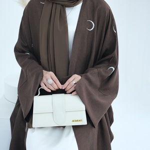 Abaya musulmane pour femmes Loriya, dernière collection, broderie lunaire, ouverte, vêtements islamiques, <span class=keywords><strong>robe</strong></span> avec manches fendues, abayas <span class=keywords><strong>en</strong></span> <span class=keywords><strong>lin</strong></span> pour femmes musulmanes, pour l'Aïd - Product Image 4