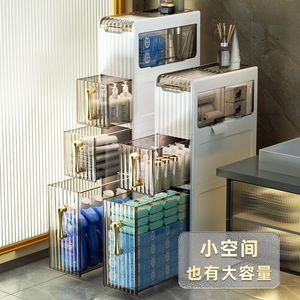 Mueble de baño con almacenamiento, de pie, de varias capas, ahorrador de espacio, organizador de inodoro con cajones y puertas transparentes para el hogar. - Product Image 3