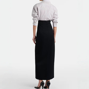 Women's Black <b>Wool</b>-Look High Waist Vintage Breathable <b>Wrap</b> Design Maxi Skirt Luxury Elegant Slim Fit <b>Wool</b>-Polyester Blend - Product Image 4