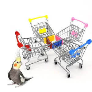 卸売手工芸品耐久性のあるステンレス鳥インテリジェンスオウムトレーニングおもちゃミニショッピングカート