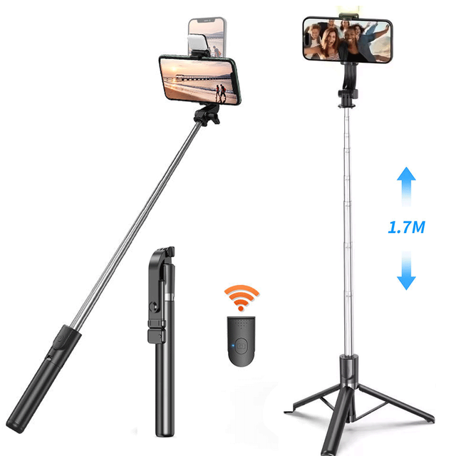 1.7m Portable R1S-L Extended Selfie Stick Tripod Upgraded From R1 R1S R1s Selfie Stick Tripod with Fill Light & Wireless Remote