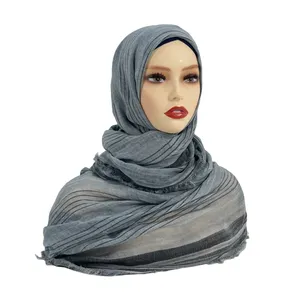 Wholesale Ethnic Hand Dyed Striped Pattern Voile Viscose Hijab Modal Cotton Scarf Tassel Shawl For Muslim Ladies High Quality