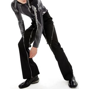 กางเกงคาร์โก้ผู้ชายสุดหรู ซิปเปิดสองด้าน สีดำ ทรงหลวม กางเกงขาบานสำหรับผู้ชาย กางเกงหลายซิป - Product Image 4