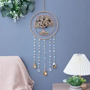 Vendita calda nuova pietra di agata rossa piccolo albero della vita Sun Catcher di cristallo AB colore sfera di perline appuntite per la decorazione