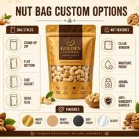 Op maat gemaakte logo cashewnoten ziplock stand-up pouch zak voedselveilige aluminiumfolie mylar snackverpakking