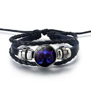 Pulsera Luminosa de Cuero Trenzado con Dije de los 12 Signos del Zodíaco al por Mayor que Brilla en la Oscuridad - Product Image 2