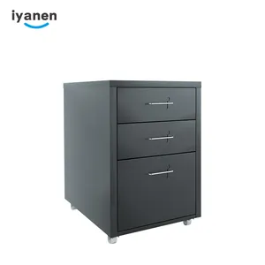 Cheap price IYANEN supplier office furniture 3 drawer movable metal cabinet with 2 casters