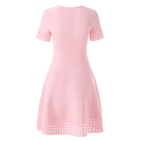 Robe Courte Décontractée d'Été pour Femme, Col Rond, Taille Haute, Manches Courtes, Tricotée Creuse, Coupe Trapèze, Vente en Gros
