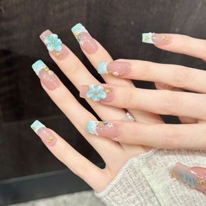 <span class=keywords><strong>Uñas</strong></span> postizas acrílicas hechas a mano estilo océano 3D con flores tropicales, forma almendrada, 10 unidades, con logo personalizado, venta al por mayor - Product Image 6