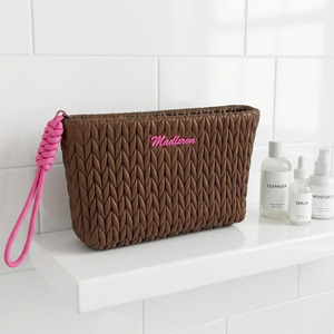 Soft <b>Makeup</b> Pouch Designer Padded Cosmetic Bag Portable Travel Toiletry Organizer Brown Bubble Fabric Beauty Storage <b>Case</b> - Product Image 5