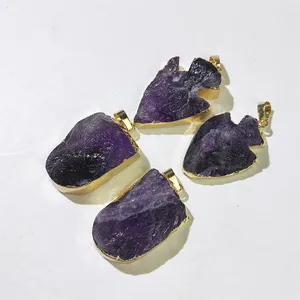 Venta al por mayor cristal amatista collar encanto piedra natural genuina flecha cabeza en forma de amatista púrpura punta de flecha colgante para joyería
