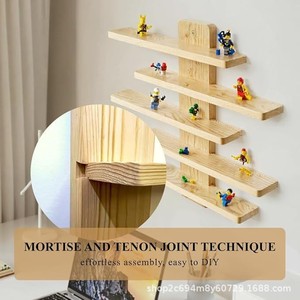 Wooden <b>Wall</b> Mounted Shelf 5 Tier For Figurines And Toys Childrens Room <b>Display</b> Rack Natural Wood Color - Product Image 2